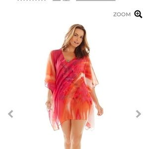 Colorplay Vibrant Multicolour Sheer Chiffon Tunic Top Coverup Kaftan Pink Orange